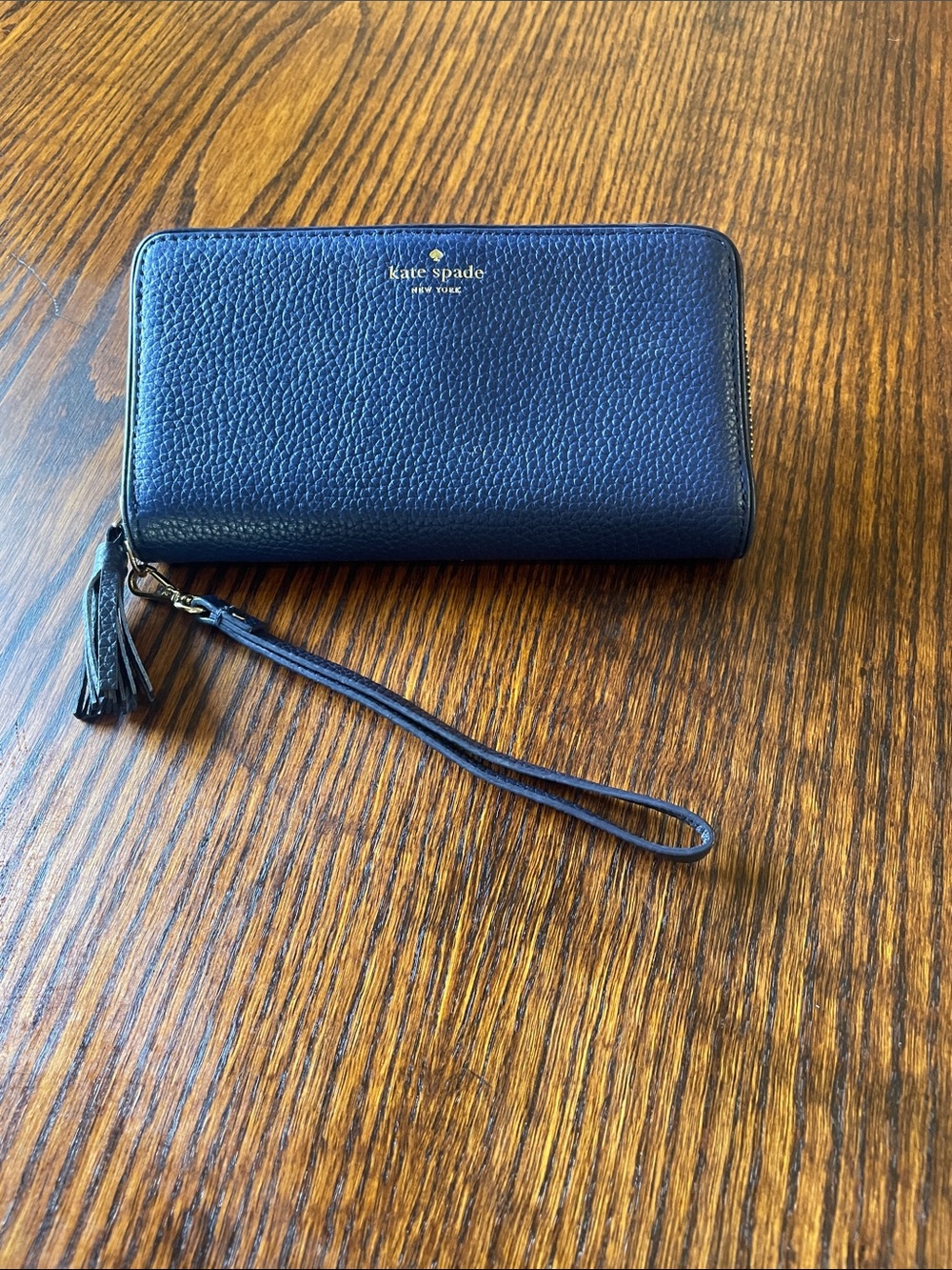 Kate Spade Cobalt Blue Wallet with zipped closure and wrist strap, NEW